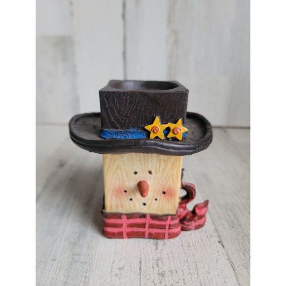 Snowman face happy tealight holder hat scarf Xmas figure - Picture 1 of 7